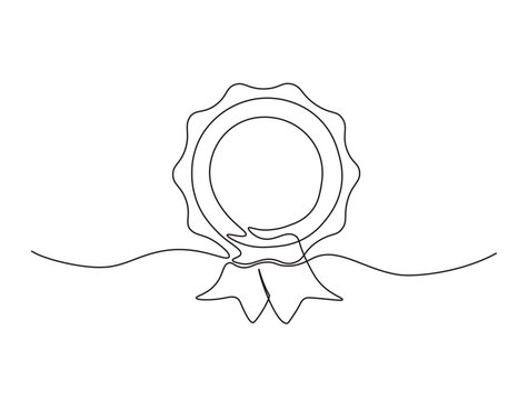 recommend clip art: Continuous one line drawing of award badge. Achievement ribbon line art vector illustration. Editable line vector.