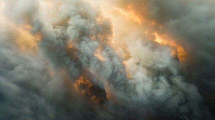 High-altitude view of intense wildfires releasing large volumes of CO2 and thick smoke