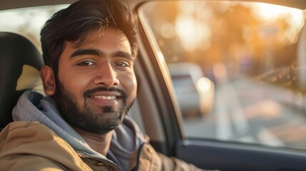Obraz premium Indian man enjoying his time in the driver's seat