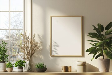 Minimalist Kitchen interior with Poster Mockup created with Generative AI