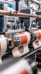 Obraz premium A machine is making paper with a red dot on it