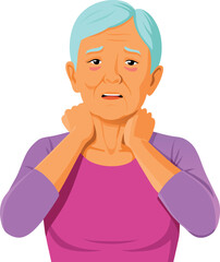 MobileSenior woman experiencing neck pain and discomfort-