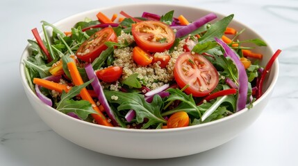 Colorful Quinoa Salad with Fresh Veggies on White Background - Editorial Food Photography in Professional Studio