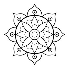 Hand-drawn mandala in vector format. A vibrantly decorated mandala. Separate flower decoration with a tribal theme. An anti stress coloring page for a coloring book. 
