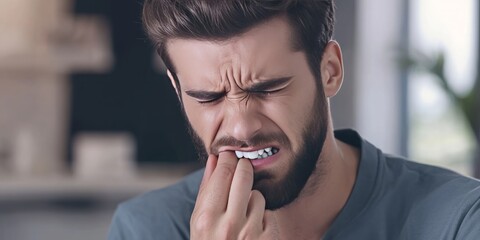 Aching Discomfort - A Close-up Portrait of a Man Enduring the Agony of Toothache.