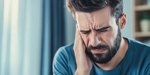 Obraz premium Aching Discomfort - A Close-up Portrait of a Man Enduring the Agony of Toothache.