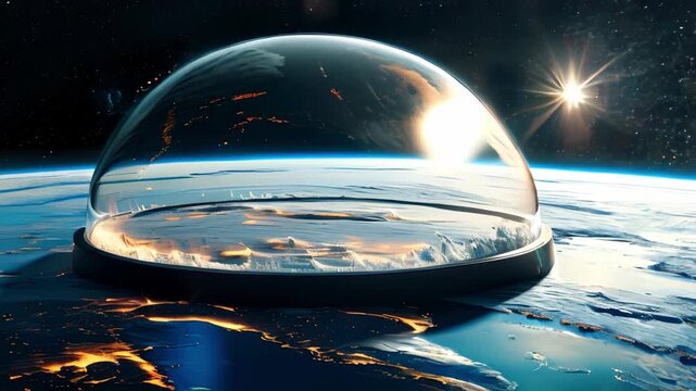 Planet Earth Covered by a Transparent Dome Viewed from Outer Space