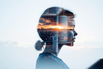 Enchanted by Literature: Student Reading Poem in Ethereal Double Exposure Composition with Open Book Backdrop