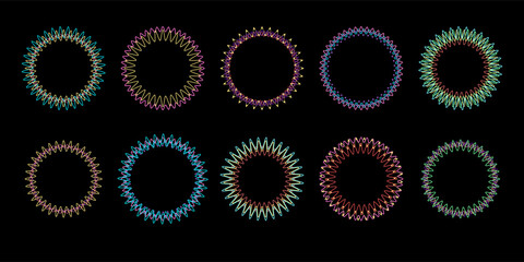 Set of circular sound waves and music equalizers.