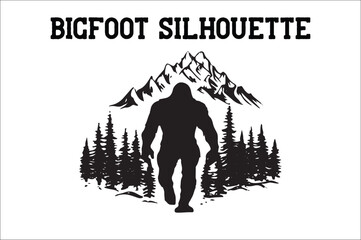 Bigfoot silhouette on white background. Bigfoot silhouettes and bigfoot concept silhouette vector illustration. Bigfoot silhouette.
