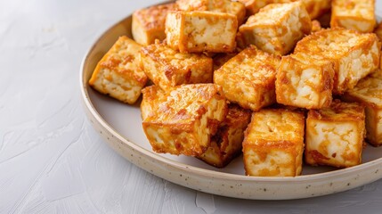 Crispy Tofu Bites on Plate - Delicious Editorial Food Photography in Professional Studio Setting