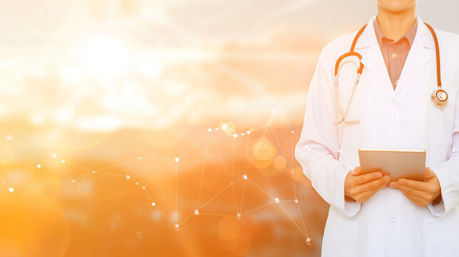 Doctor Holding Tablet in Sunset Light
