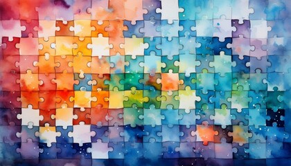Fototapeta premium Interlocking puzzle pieces with a watercolor texture