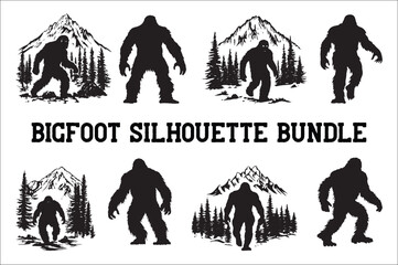 Bigfoot silhouettes set and bigfoot concept silhouette vector set  illustration. Bigfoot silhouette set.