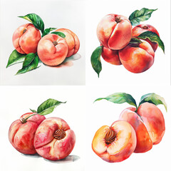 Peaches watercolor on white background