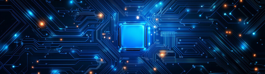CPU chip on a blue background, concept to technologic successes. Futuristic hologram in blue, created with generative AI technology 
