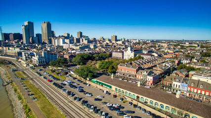 New Orleans, Louisiana - Aerial view of cityscape and Mississippi River