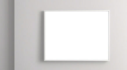 窓の光と影を持つ白い壁の背景に掛かっている最小限の空の正方形の白いフレーム画像のモックアップ。画像を分離する	