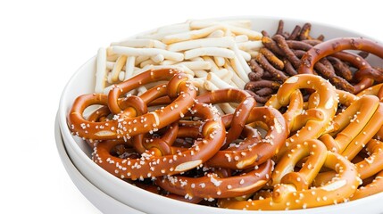 Crispy Pretzels Delight in Bowl on White Background - Editorial Food Photography in Professional Studio