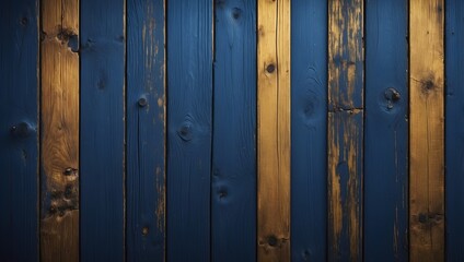 Fototapeta premium Rustikale Holzplanken mit natürlicher Holzmaserung als Hintergrundtextur - Dunkelblau & Gold