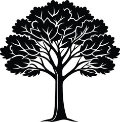 Obraz premium Tree and roots vector, black tree with round shape