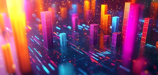 Fototapeta premium Exploring a Dynamic 3D Investment Portfolio Through Vivid Charts and Graphs in a Futuristic Landscape