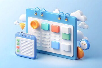 Planning schedule and calendar concept. Can use for web banner, infographics.on blue background.3D design.isometric vector design Illustration.
