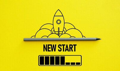 New start loading progress bar on yellow background. Waiting or preparing for a new start in...