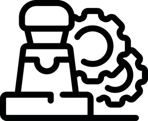 Line art icon of a factory building with cogwheels, symbolizing industrial manufacturing and production