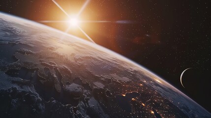 Obraz premium Earthrise with Sun and Stars Visible from Space