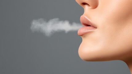 Close-up of a person exhaling heavily, emphasizing fatigue or stress