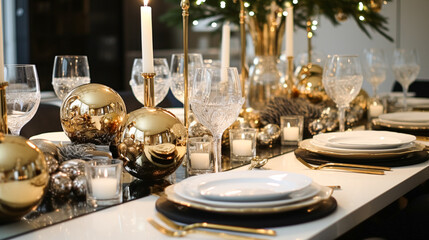 Table decor, holiday tablescape and formal dinner table setting for Christmas, holidays and event celebration, English country decoration and home styling inspiration