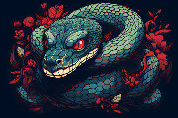 Obraz premium vintage style illustrated snake, snake illustration vintage style