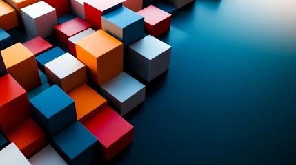 Obraz premium Abstract Colorful Cube Composition on Blue Background, 3D Rendering, Minimalist Design, Geometric Shapes , cube, background , abstract