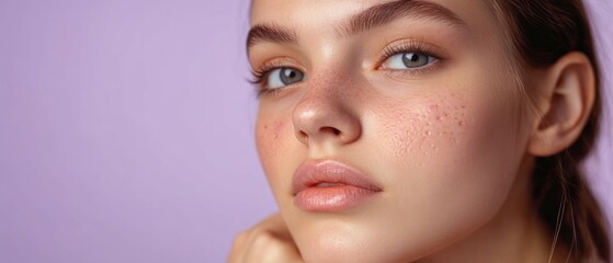 Obraz premium Close-up Portrait of a Woman with Freckles and Blue Eyes