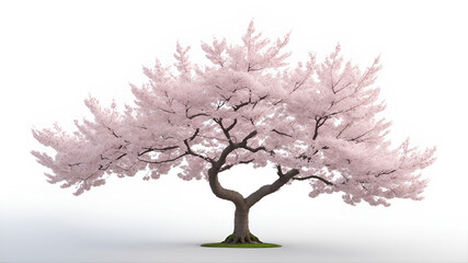 Blossoming sakura trees with pink flowers isolated on white