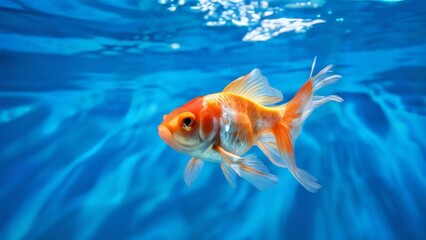 Fototapeta premium Goldfish in the aquarium. Beautiful goldfish swimming in the water.