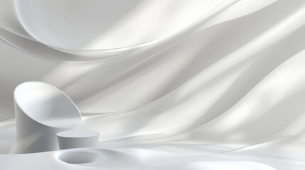 Abstract White Cylinder Podium on Draped Fabric, 3D Rendering, Minimalist, Mockup, Product Display, white, background