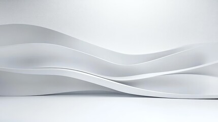 Abstract White Wavy Shapes, Minimalist Composition, 3D Render, Modern Design, Background, White, Curved