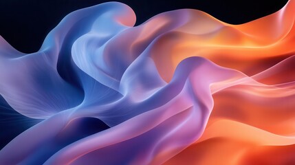 Fototapeta premium Abstract flowing fabric in blue, pink, and orange hues.