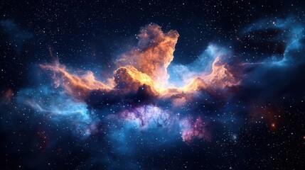 Fototapeta premium A vibrant nebula in a dark expanse of space, illuminated with cosmic colors.