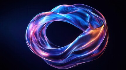 Abstract glowing ring with blue and orange colors on a dark background.