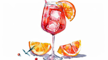 watercolor painting of aperol spritz cocktail
