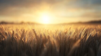 Obraz premium Golden Wheat Field at Sunset, wheat, field, sunset, harvest