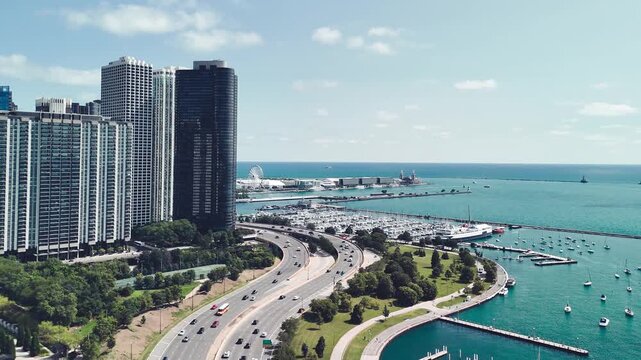 Chicago, IL - July 25, 2024: Aerial view of Chicago from Millennium Park on a wonderful summer day