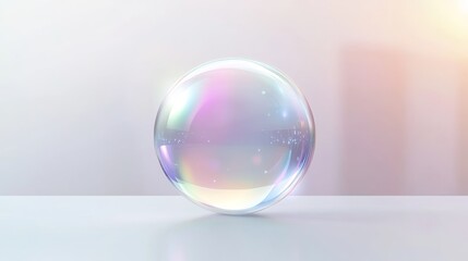 Prismatic Sphere on a White Surface, 3D Rendering, Abstract, Sphere, Iridescent, Glass, Render