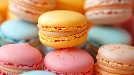 Obraz premium Colorful macarons and pastel desserts, sweet french treats and delicious confectionery baking food