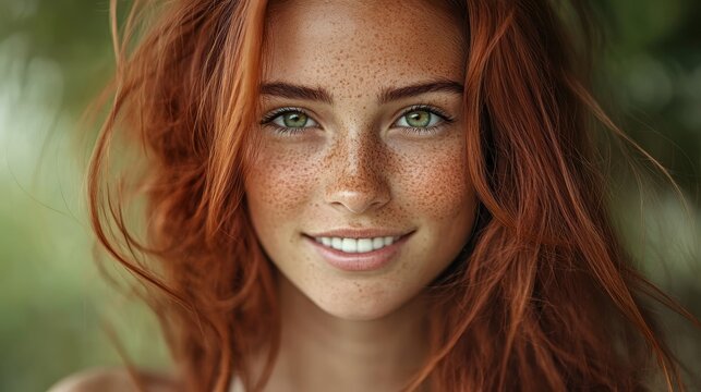 Redhead Beauty Closeup Portrait with Freckles and Green Eyes, redhead , freckles , beauty , portrait