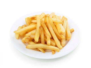 Crispy golden fries on a white plate, a delicious potato snack and perfect appetizer.