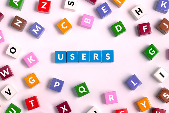 USERS Word made of blue Cubes, top view on colorful cubes with letters